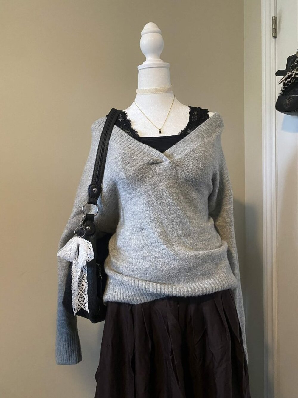 H&M Light Grey V-Neck Sweater